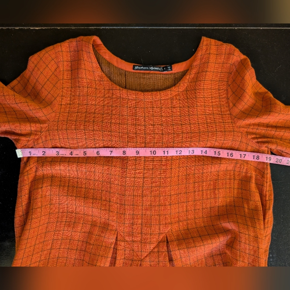 Gudrun Shoden 100% Organic Cotton Orange Plaid Dress With Pockets Sz S - Picture 4 of 12